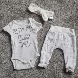 Rae Dunn 0-3 Month Outfit W/Headband